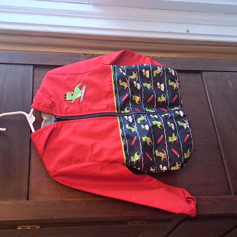 Lily & Dan size 3T boys red and blue dinosaur hooded spring jacket